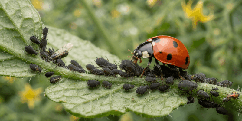 insetti usati per la lotta biologica su pianta di orto